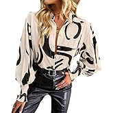 Mincib Women's Floral Print Blouse Long Sleeve Button Down Shirts Casual Dressy Blouse Shirts Tops