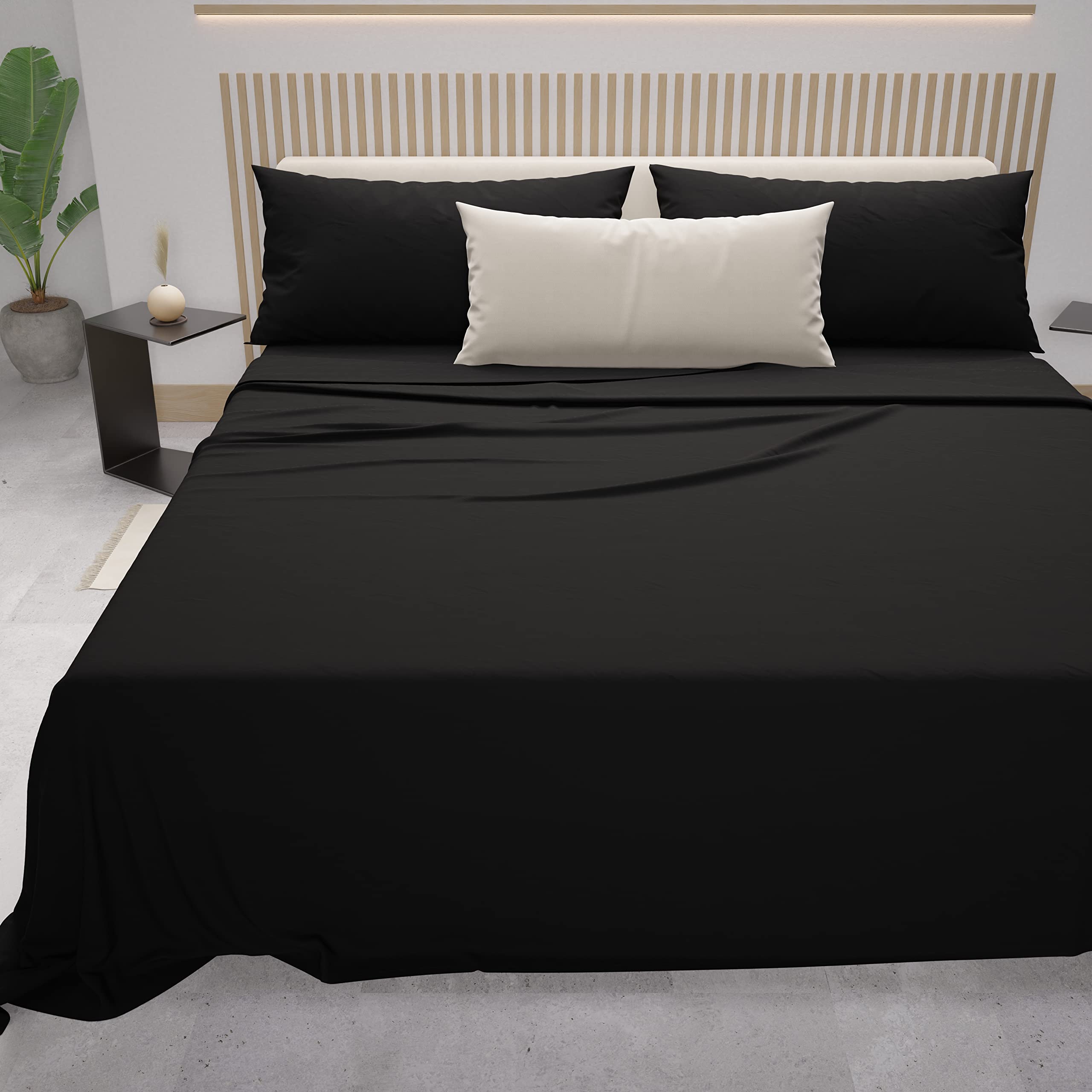 PETTI Artigiani Italiani - Cotton Sheets, French Double Bed Sheets, French Double Bed Set, Black, 100% Made in Italy — image 1