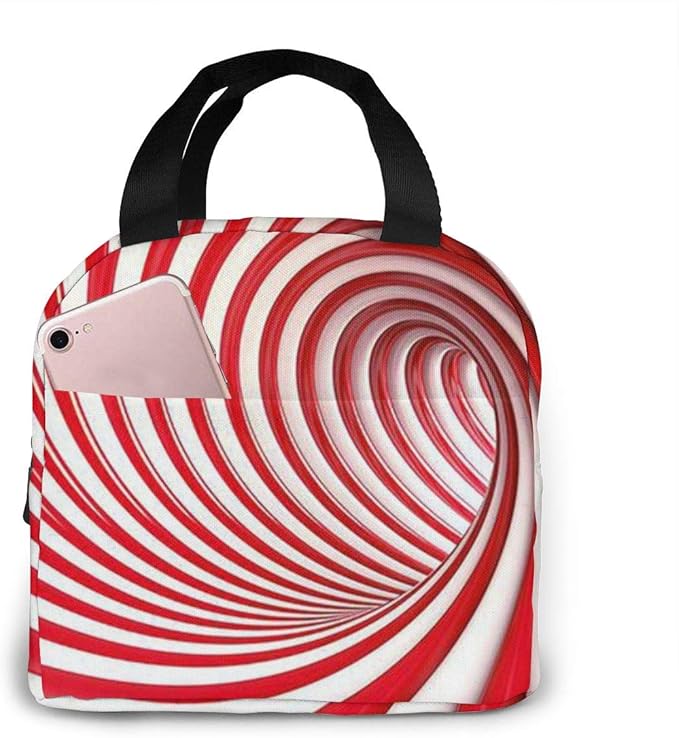 Abstract Style Red And White Lunch Box Insulated Meal Bag