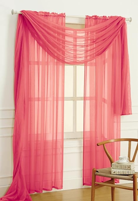 Solid Voile Bright Red Sheer Curtains Panel Window Treatment Drape