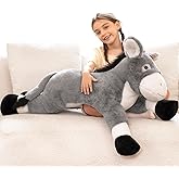 Tezituor 43.3inch Giant Donkey Stuffed Animal, Hugging Soft Stuffed Donkey Plush Body Pillow, Realistic Large Farm Animal Plush Toy Gift for Kids