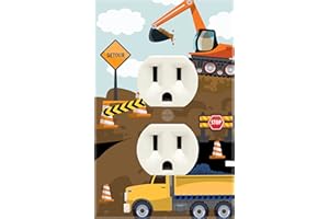 CREATE-A-MURAL Boys Room Light Switch Cover Plate Kids Decorative Nursery Teen Toddler Room Decor Bedroom Bathroom Playroom (Construction Truck Outlet)
