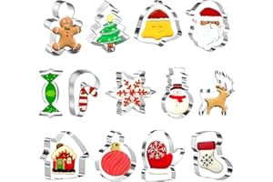 13 Pack Christmas Cookie Cutters Set, Stainless Steel Snowflake Cookie Cutter with Christmas Cassic Element Shapes, Christmas