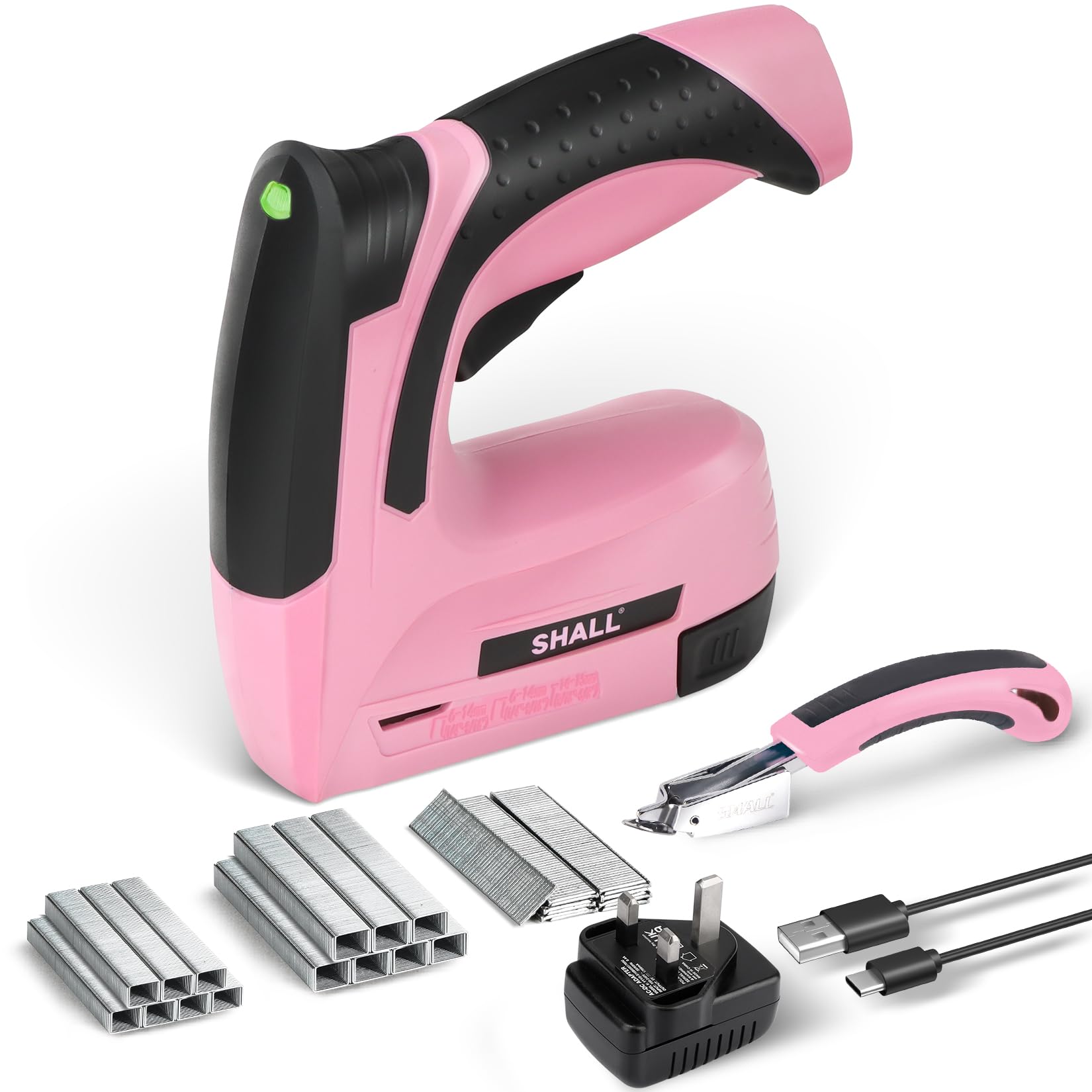 SHALL Cordless 3in1 Stapler Kit,Cordless Upholstery Stapler with 2500 Staples,Pink Electric Staple Gun,Staple Remover & Fast Charger for Crafts, DIY, Decoration