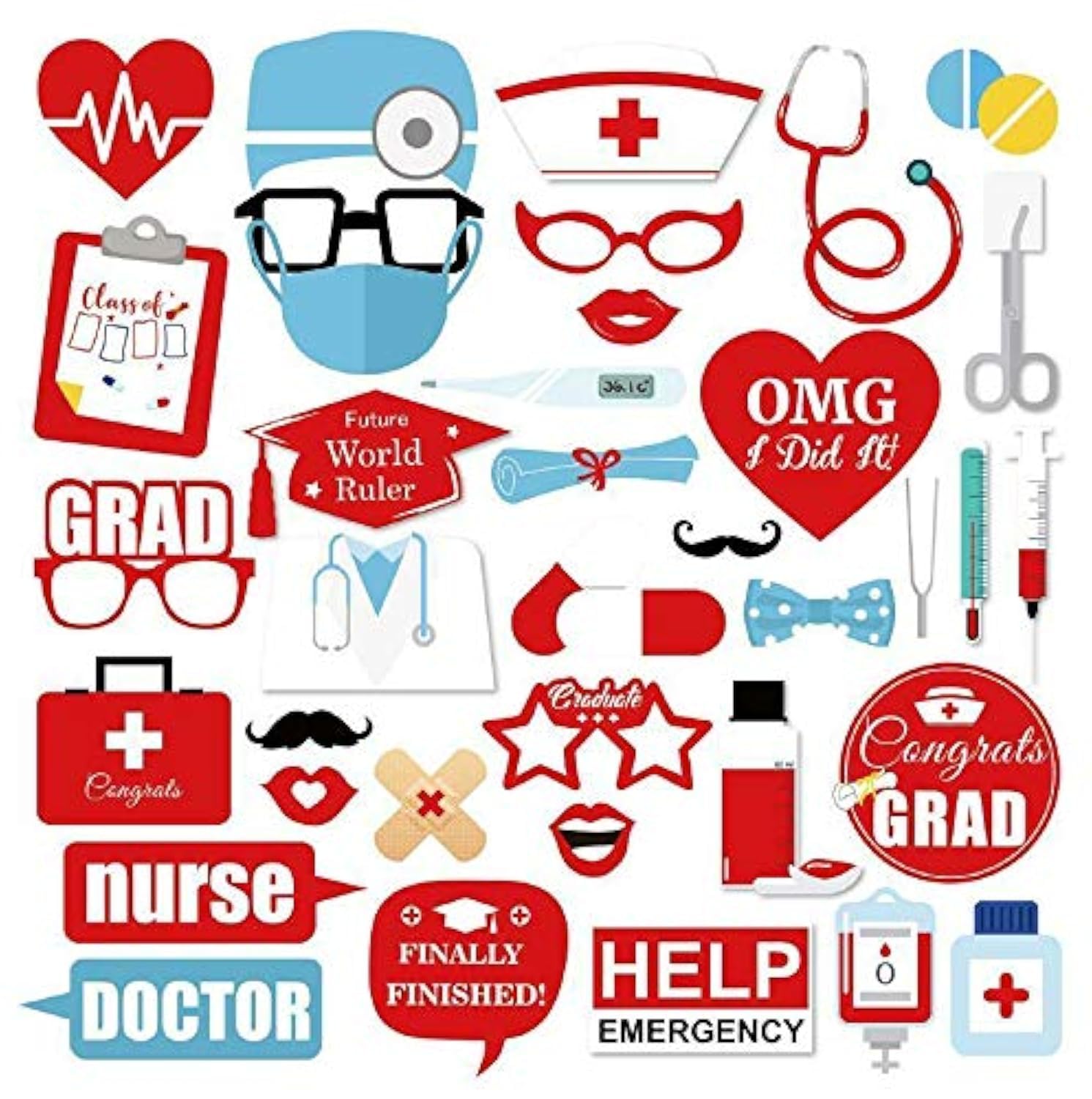 SWSATYW 37PCS Doctor Nurse Class Of 2025 Graduation Grad Party Photo Props Decorations