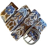 Andina Embroidered Boho Belt - Peruvian Flower Design, Handmade - Camel/Terracota Blues