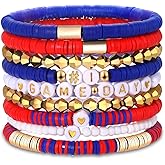 VOGUEKNOCK 9 Pack Game Day Bracelets for Women Stackable Heishi Beaded Stretch Bracelet Football Sport Fan Bracelet Sports Game Team Jewelry Accessories Gifts