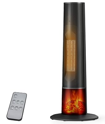 Oylus Tower Heater for Indoor Use - 25" Portable Space Heater with 3D Flame, Remote, Adjustable Thermostat, 2 Heat Modes, Multiple Safety Protection, 12H Timer, Quiet Electric Heater for Large Room