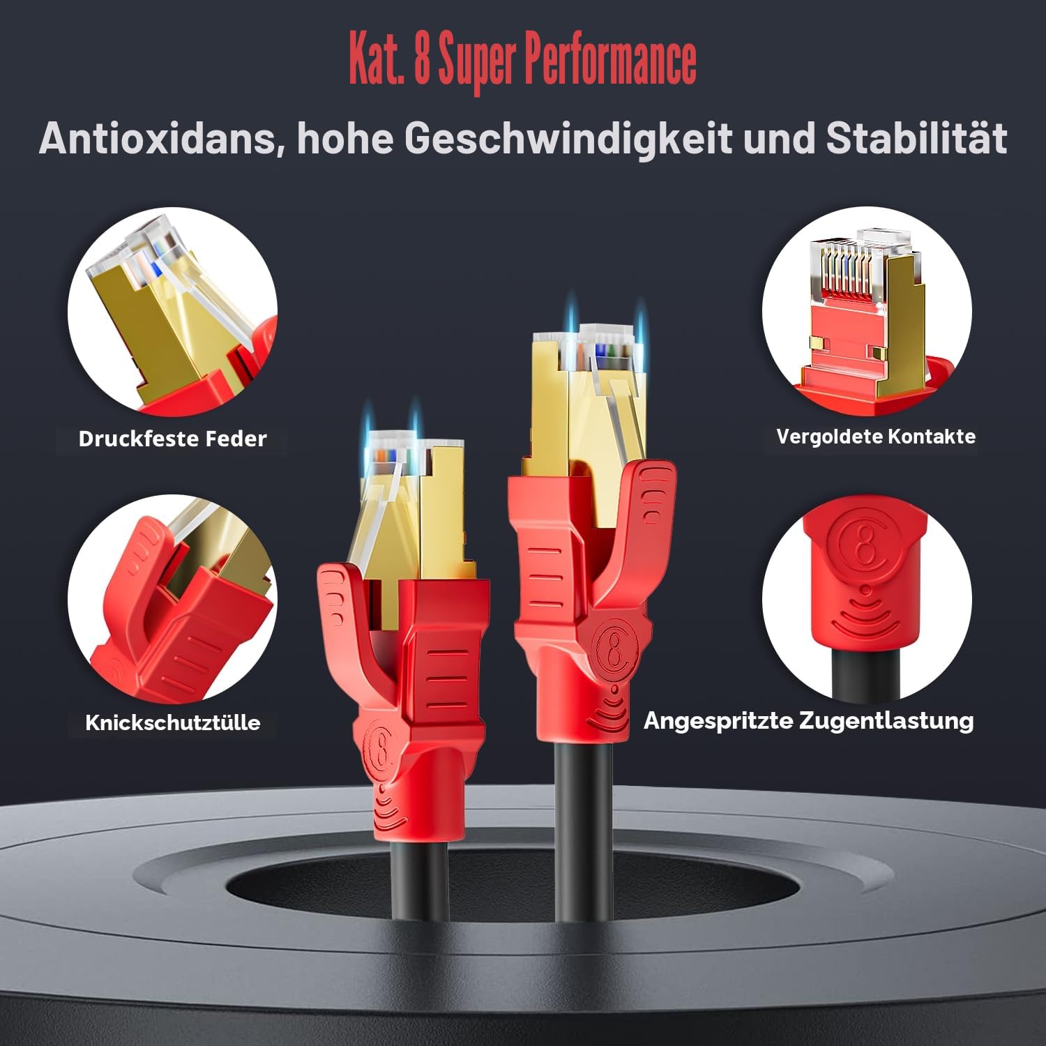 LAN Kabel 30 Meter Cat 8, Ethernet Kabel 30m Geschirmt, Netzwerkkabel Outdoor Indoor Wlan Internetkabel 40Gbps 2000MHz Hochgeschwindigkeits 26AWG SFTP Schwarz RJ45 Patchkabel POE für Modem Router 3