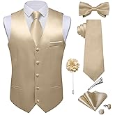 DiBanGu Mens Satin Suit Vest and Tie Set 8PCS Solid Waistcoat and Bowtie with Lapel Pin for Tuxedo Dress Vest Wedding Formal