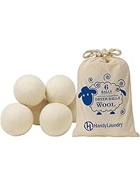 Wool Dryer Balls - Natural Fabric Softener, Reusable, Reduces Clothing Wrinkles and Saves Drying Time. The Large Dryer Ball is a Better Alternative to Plastic Balls and Liquid Softener. (Pack of 6)
