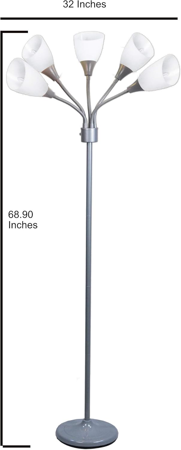 Modern Floor Lamp Room Light by Lightaccents - Medusa Multi Head Standing Lamp Bedroom Light with 5 Adjustable White Acrylic Reading Shades Room Light (Silver) - - 
