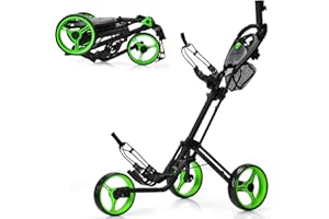 GYMAX Folding Push Cart, 3 Wheel Height Adjustable Lightweight Trolley W/Umbrella Holder & Mesh Bag, Quick Open Fold Golf Cart