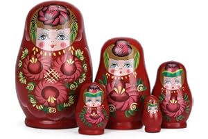 Bgraamiens 5PCS Russian Nesting Dolls Handmade Wooden Nesting Dolls Cute Girl Nesting Dolls Russian Dolls Wishing Dolls Matryoshka Doll for Gift (Brown Girl)