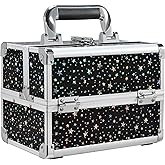Joligrace Makeup Train Case Portable Cosmetic Box 2 Trays with Mirror Lockable for Makeup Nail Tech and Beauticians Traveling Makeup Storage Organizer - Black Star