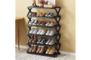 6-Tier Bamboo Shoe Rack Organizer Foldable Stackable Storage Shelf Entryway Hallway Closet Black Large