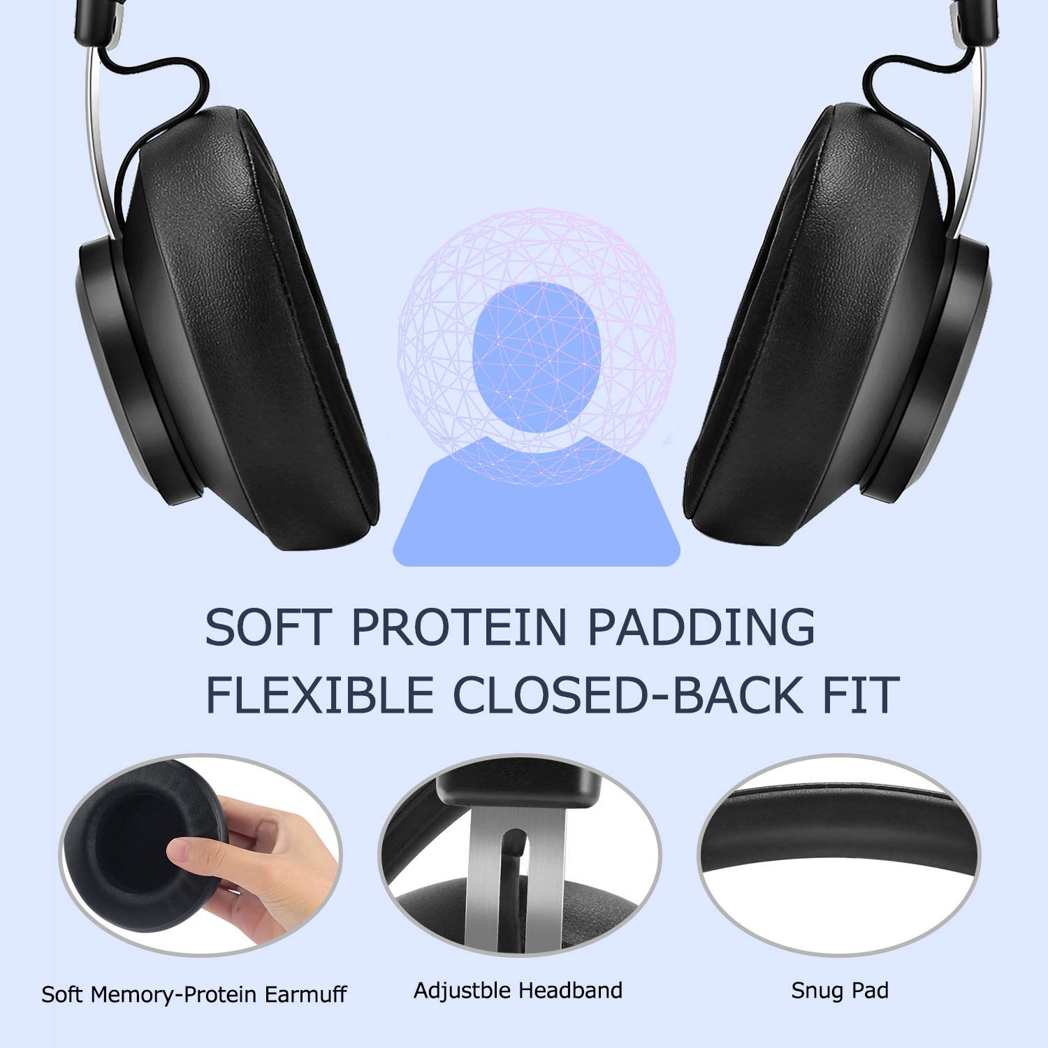 Bluetooth 5.0 Kabellose Kopfhörer, YINSAN Wireless Stereo Headset Drahtlose Kopfhörer Ohrhörer On Ear mit Mikrofon, Memory-Protein Ohrpolster für iPhone/iPad/Android/Notebook/PC - 2019 Neueste