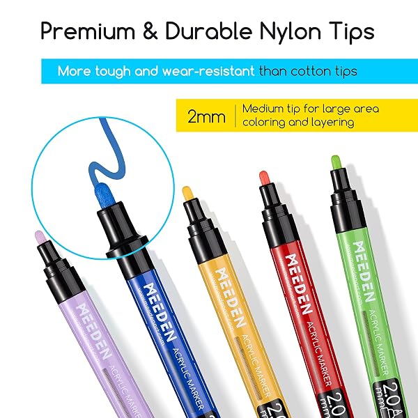 MEEDEN ARTIST 30 COLORS ACRYLIC PAINT MARKERS – 3X VISIBLE LARGE CAPACITY ACRYLIC PAINT PENS WITH UPGRADED NYLON TIPS, QUICK DRY MARKER PENS FOR ROCK PAINTING, WOOD, CANVAS, STONES, GLASS, FABRIC