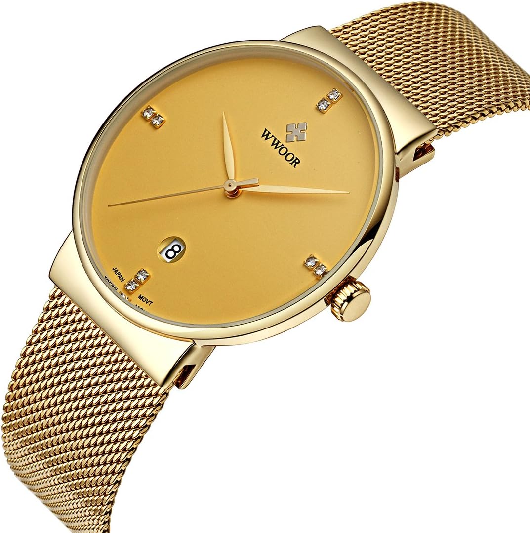 Watch Men Dress Classy Quartz Big Face Analog Date Gold Thin Metal Stainless Steel Band Men’s Watches