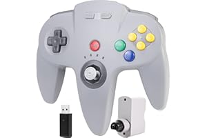 SAFFUN Wireless N64 Switch Online Controller, 2.4 GHz USB & N64 Receiver, Compatible with Windows PC MacOS Raspberry Pi, N64 / Switch 2 Online/NSO - (Rechargeable) (Built-in Rumble) (Plug and Play) Gray