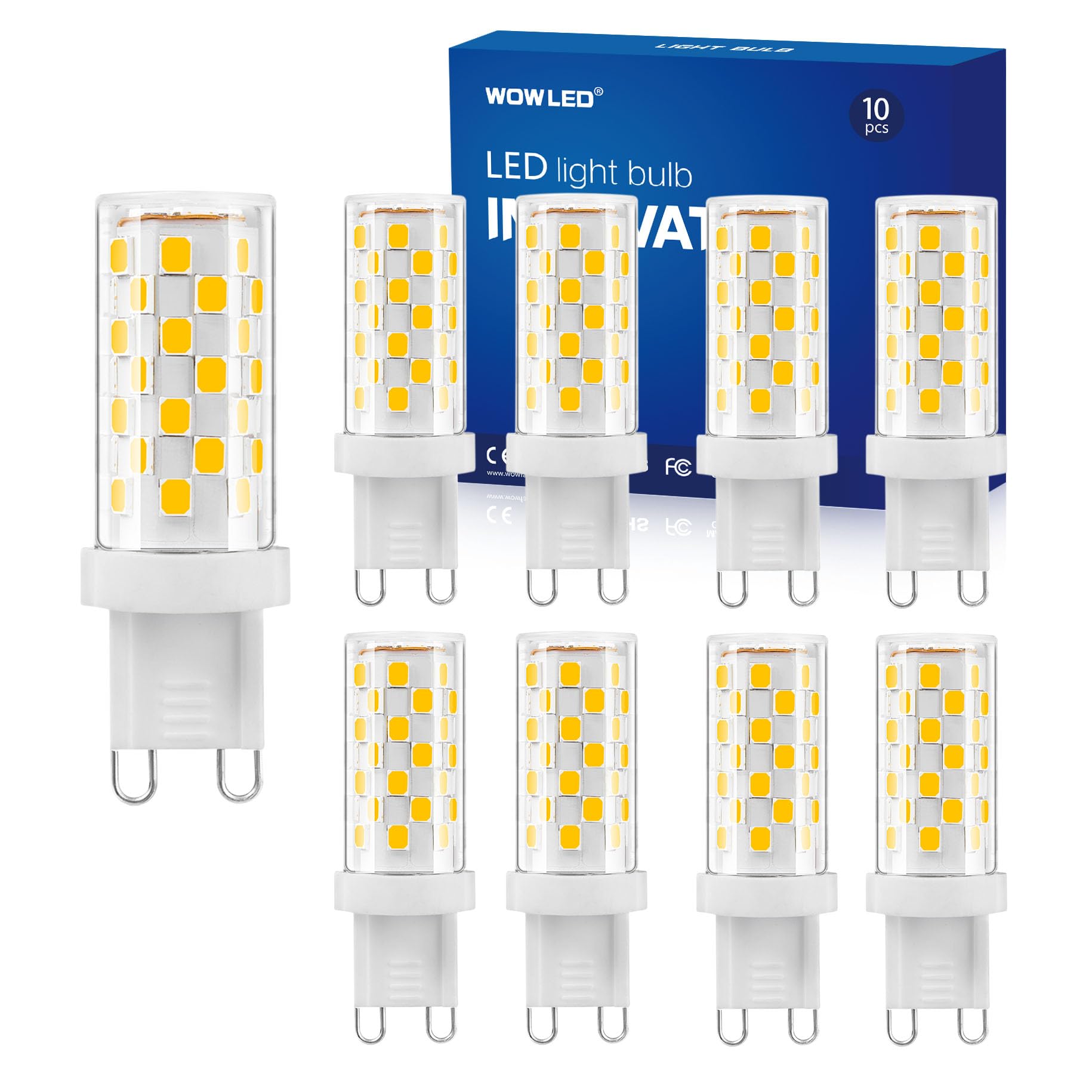 WOWLED G9 Dimmable LED Light Bulbs, 5W Warm White 320LM 3000K, for Dimmable Lights Chandelier Living Room Bedroom Lights AC220V-240V