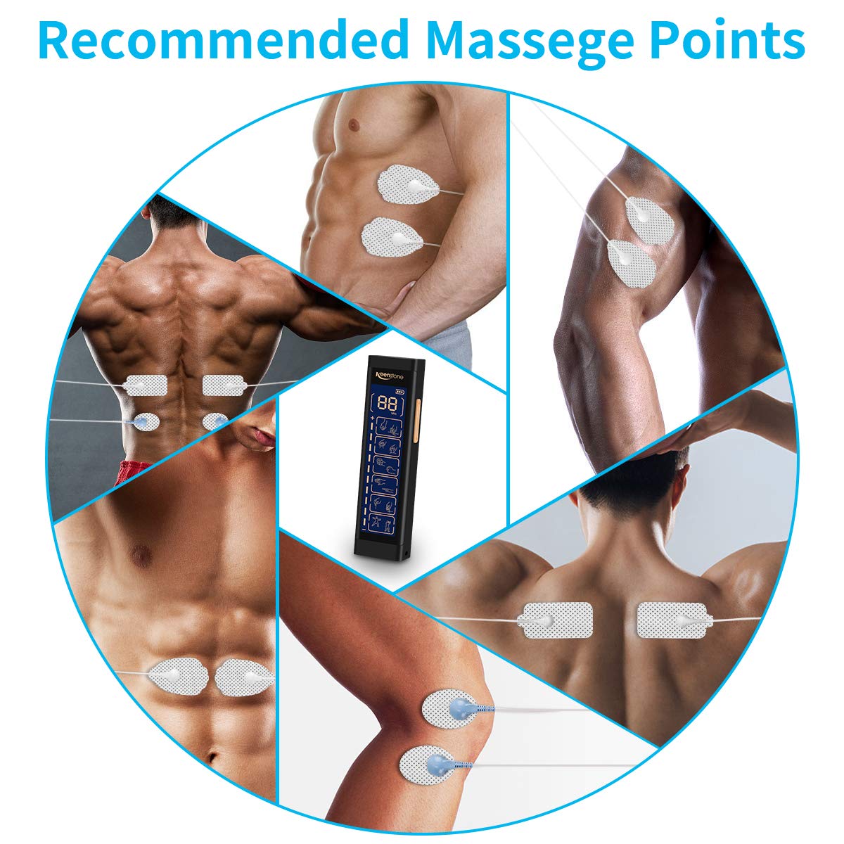 Tens Machine, Keenstone EMS Massager Dual Channel, Electronic Pulse Muscle Stimulator Therapy Device for Pain Management and Rehabilitation, Back Neck Stress and Muscle Relief, 6 Modes & 8 Pads