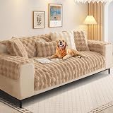 SHANNA Thick Rabbit Plush Sofa Cover 1 2 3 Seater Khaki 90x90cm Non-Slip