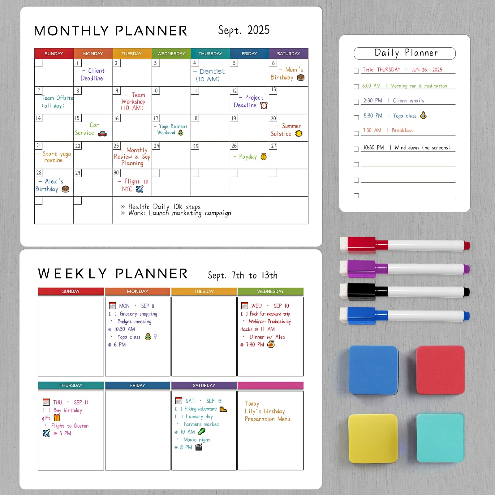 Photo 1 of ***Weekly and daily magnets missing***Dry Erase Calendar for Fridge, Magnetic Calendar for Refrigerator - 3 Pack Monthly, Weekly, Daily Planner Magnet Whiteboard for Wall, Door, Family Schedule Planning Board