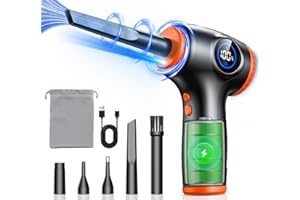 Niweya Compressed Air Duster, [LED Light & Power Display] 3-Speed Adjustable 90000RPM Electric Air Duster with 5 Switchable N