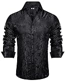 Hi-Tie Men Dress Shirts Black Paisley Long Sleeve