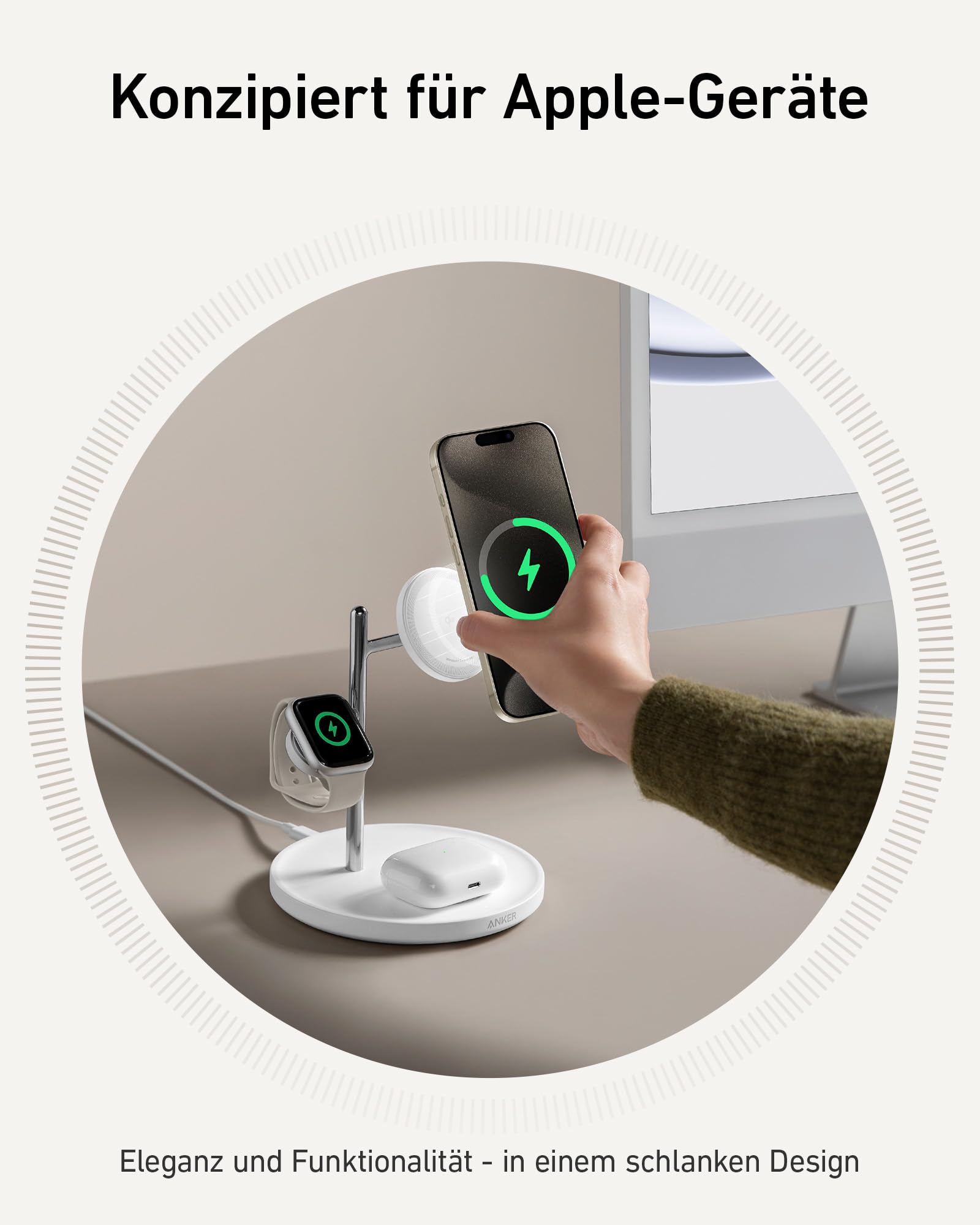 Anker MagGo 3-in-1 Kabellose Ladestation, 15W kabelloser Ladeständer, MagSafe-kompatibel, Qi2-zertifiziert, für iPhone 17/16/15/14 Serie, AirPods Pro, Apple Watch Ultra (Mit USB-C Netzteil und Kabel) 3