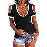 Dellytop Women's Cold Shoulder Top Casual Scoop Neck Short Sleeve T-Shirt