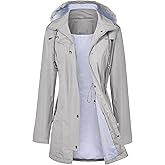 LOMON Raincoat Women Waterproof Long Hooded Trench Coats Lined Windbreaker Travel Jacket S-XXL