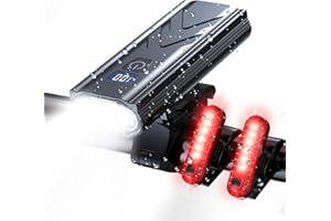 OLDBER LED Bike Lights for Night Riding 10000 Lumens with 2Pack taillight - 6000mAh Super Bright Bicycle Headlight & Tail Light Set, Mountain/Road Bike Safety Light Front and Back Cycling