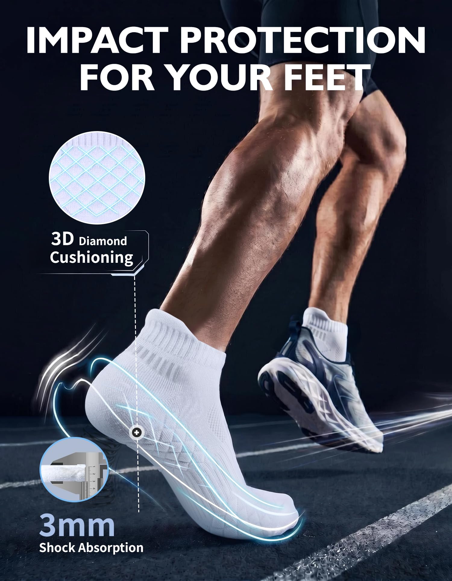 CLOSEMATE 6 Paar Sneaker Socken Herren Kurze Socken 43-46 Gepolsterte Laufsocken Moisture-Wicking Ankle Socks for Running 6 Weiß 2