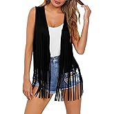 Dokotoo Womens Fringe Vest 70s Hippie Costume Sleeveless Cowgirl Western Outfits Faux Suede Tassel Leather Outerwear
