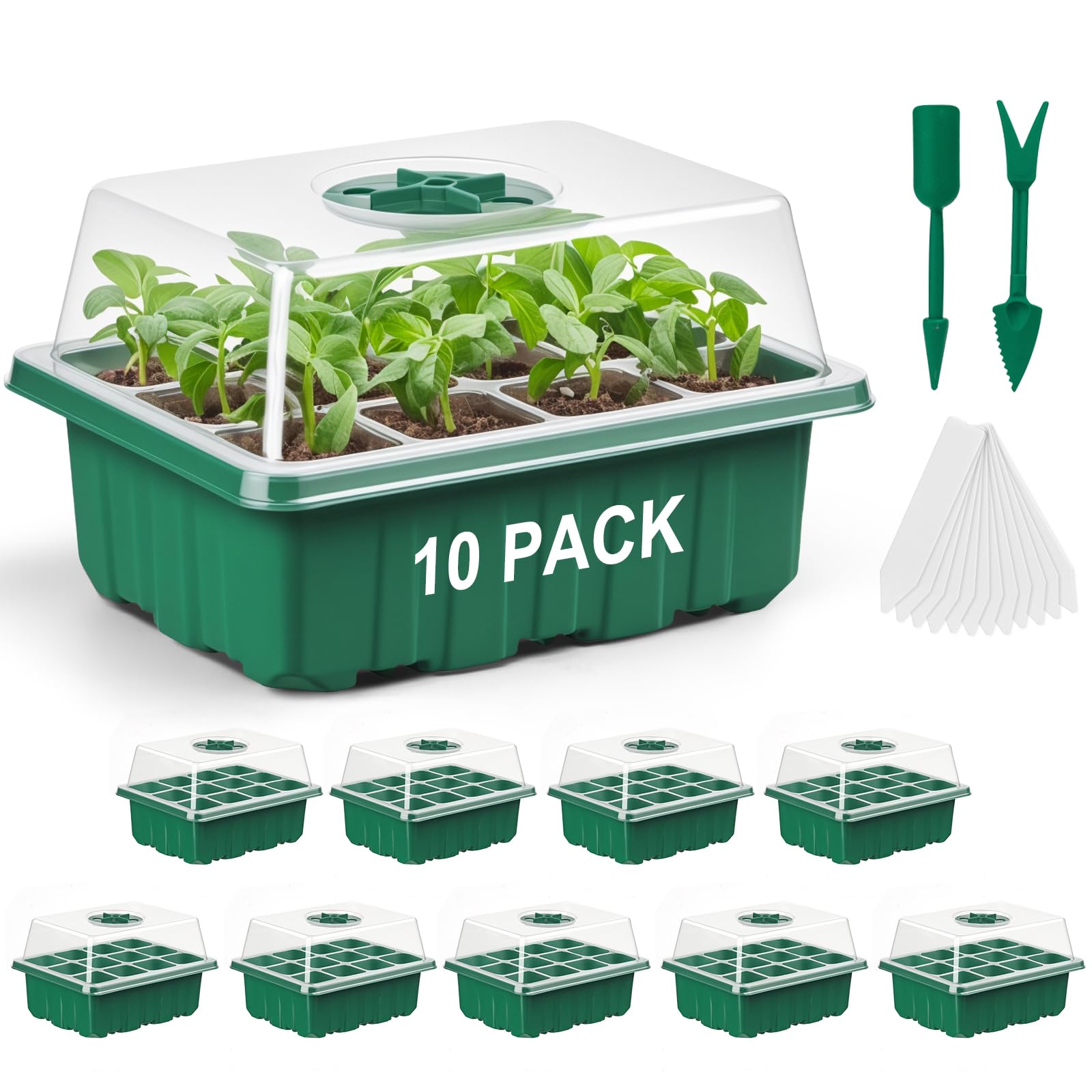 Photo 1 of 10 Pack Seed Starter Tray Seed Starter Kit (120 Cells Total Tray) with Adjustable Humidity Dome, Plant Germination Trays, Seed Starting Trays Mini Greenhouse Germination Kit for Seeds Growing Starting