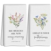kdxpbpz Christian Gifts Kitchen Towels Set of 2, Lamentations 3 23 Bible Verse Flowers Floral Decorative Religious Scripture Dish Hand Tea Towels for Kitchen Bathroom Home Decor