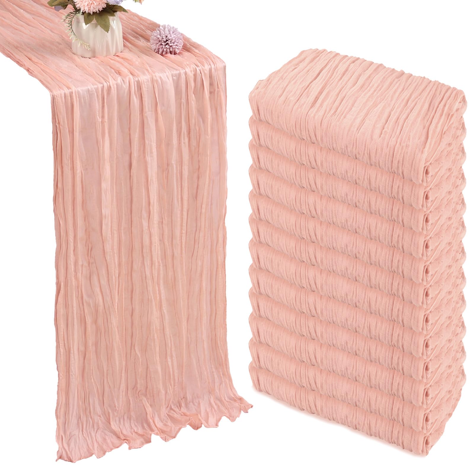 Photo 1 of 12 Pack Blush Pink Cheesecloth Table Runner 35x120 Inch Gauze Rustic Boho Table Runner 10FT Cheese Cloth for Wedding Decor Birthday Party Bridal Baby Shower Table Decoration