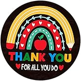 FLYAB 36Pcs Thank You Teacher Stickers - 1.5" Rainbow Teacher Appreciation Gifts Tags Stickers Thank You Teacher Round Labels for Gift Wrap Box Cards Envelope Seals Party Favors Supplies