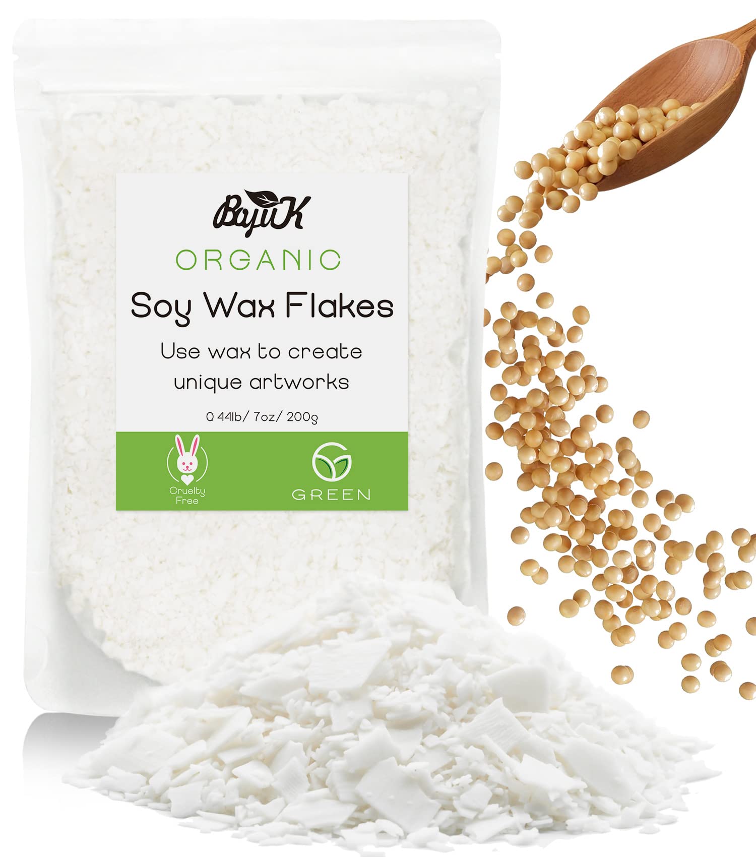 Soy Wax Flakes, BOYUJK Premium Natural Candle Wax, 100% Soy Wax for Candle Making from Organic Farm, No additives, Harmless and Pure (200g)