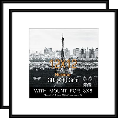 Hesmor Picture Frame 12 x 12 Inch Aluminum Acrylic Poster Frame with Mat