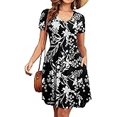 YVH Women's 2026 Summer Short Sleeve Dresses Casual Loose Fit Swing T Shirt Dress V Neck Sundress with Pockets