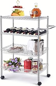 TOOLF Rolling Utility Cart ,4-Tier Storage Wire Racks, Height Adjustable Organizer, Wide Shelving Unit for Hotel, Restaurant, Home, Kitchen