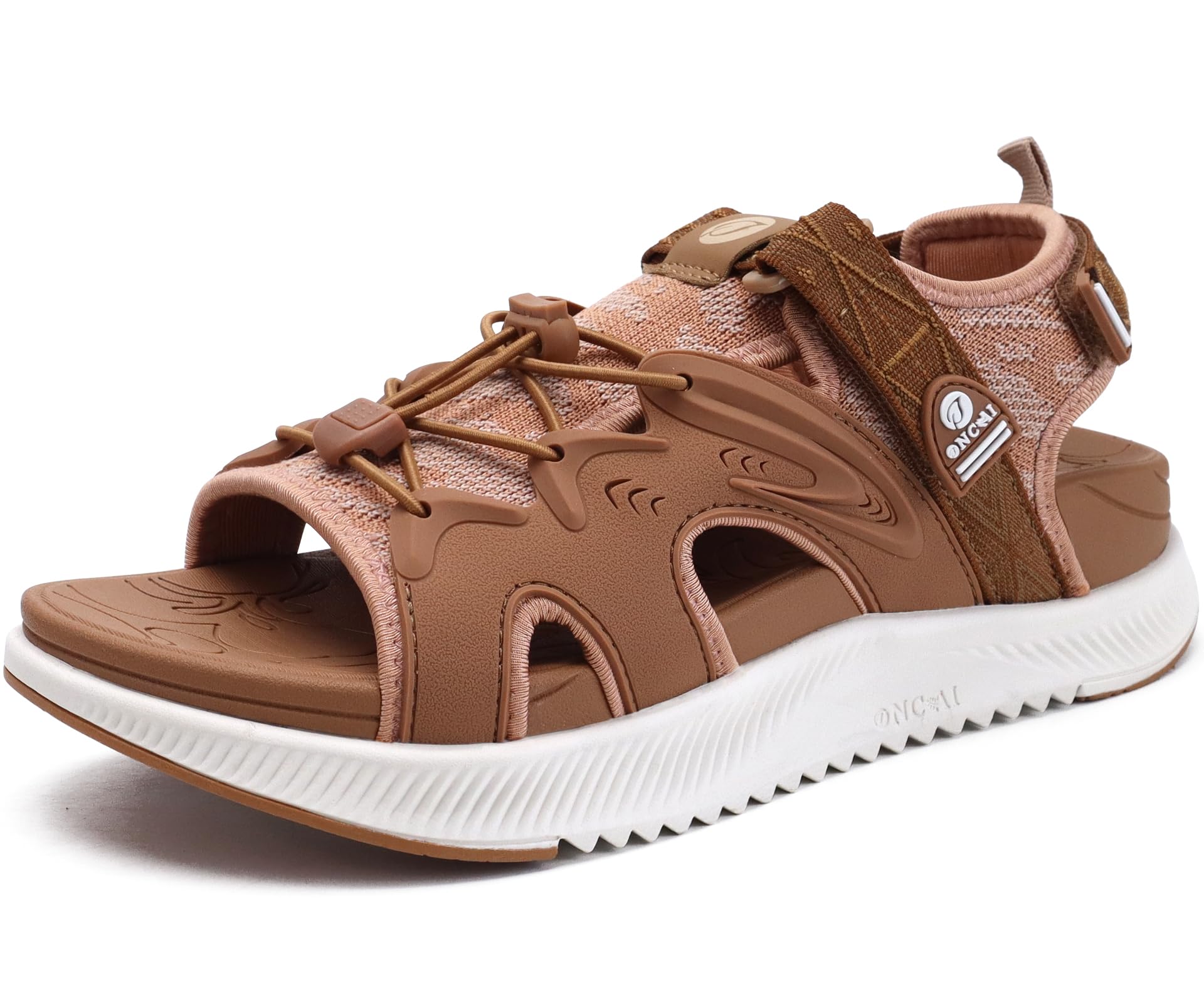 ONCAI Walking Sandalen Damen 2025, Sport Athletic Wandern Sandalen Arch Support Orthopädische Outdoor Fußbett für Plantar Fasciitis, Wasser Sandalas Damen mit Verstellbare Riemen Khaki/Weiß Größe 41