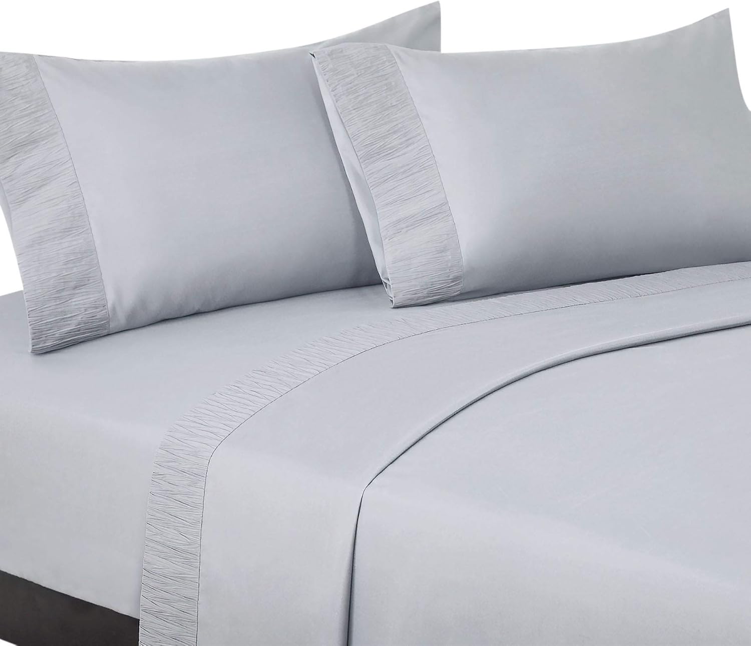 Bedsure Queen Size Sheets- Ruffled Embossed Bed Sheet Set - Soft Brushed Microfiber, Wrinkle Resistant Sheet - 14 inches Deep Pocket - 4-Pieces (Dark Grey): Kitchen & Dining