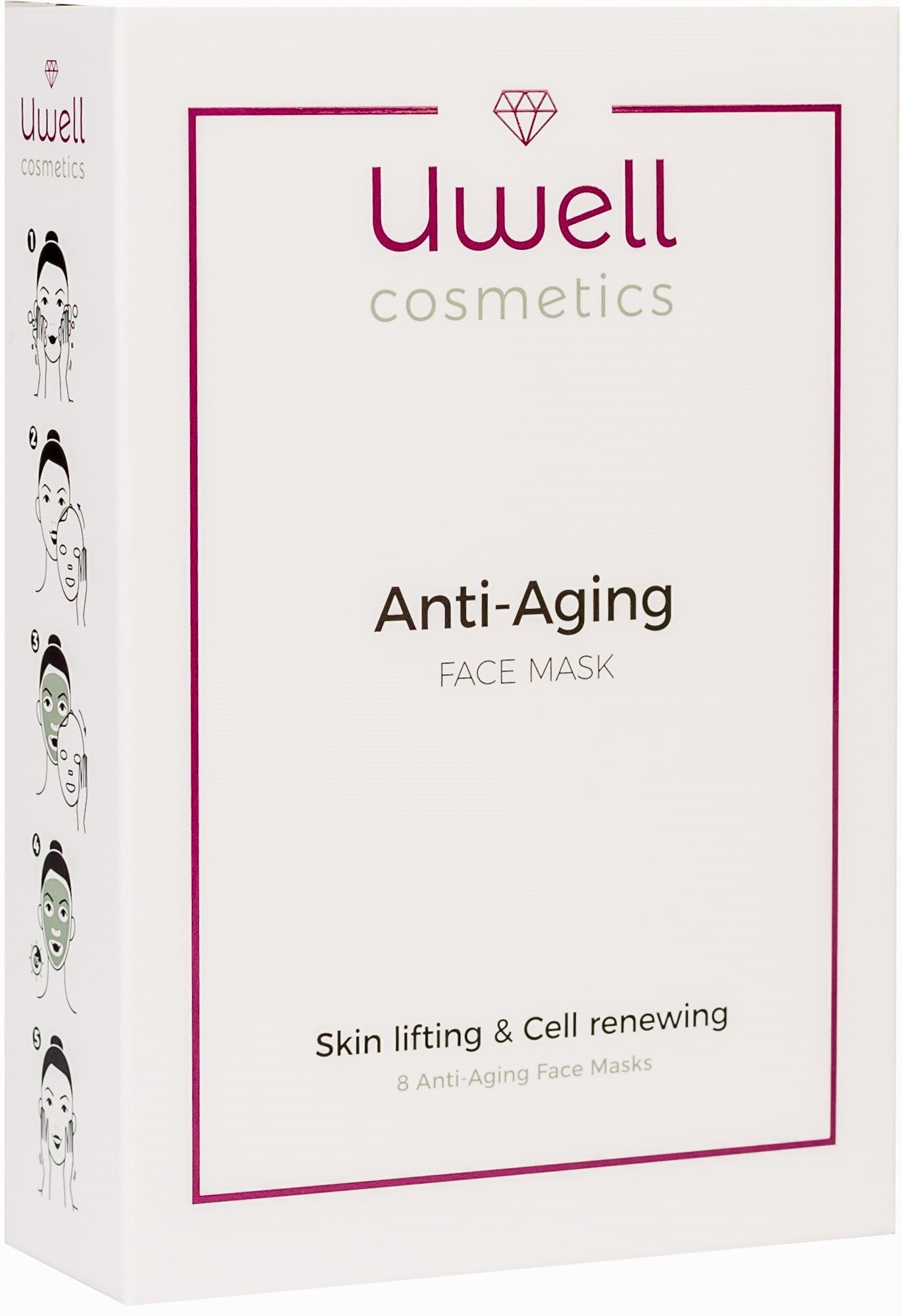 8 pcs. Uwell Anti-Aging Face Mask | Premium face cloth | Aloe Vera hydrogel fleece mask | Skin Rejuvenating | Wrinkle reduction | Vegan | simple application | Pack of 8 pcs.