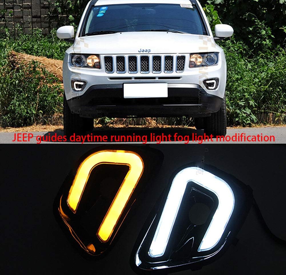 10JQK LED Daytime Running Light For Jeep Compass Guiding Light Design With Yellow Turn Signals 2008-2015