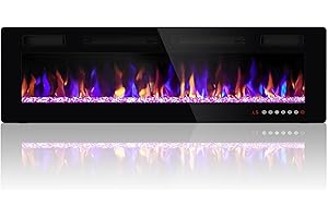 LUDATIDO 50 Inch Electric Fireplace Wall Mounted/Recessed, Electric Fireplace Insert with 51000BTU for 410 sq ft Room, Multicolor Flame with Timer/Touch Screen/Remote-Slim