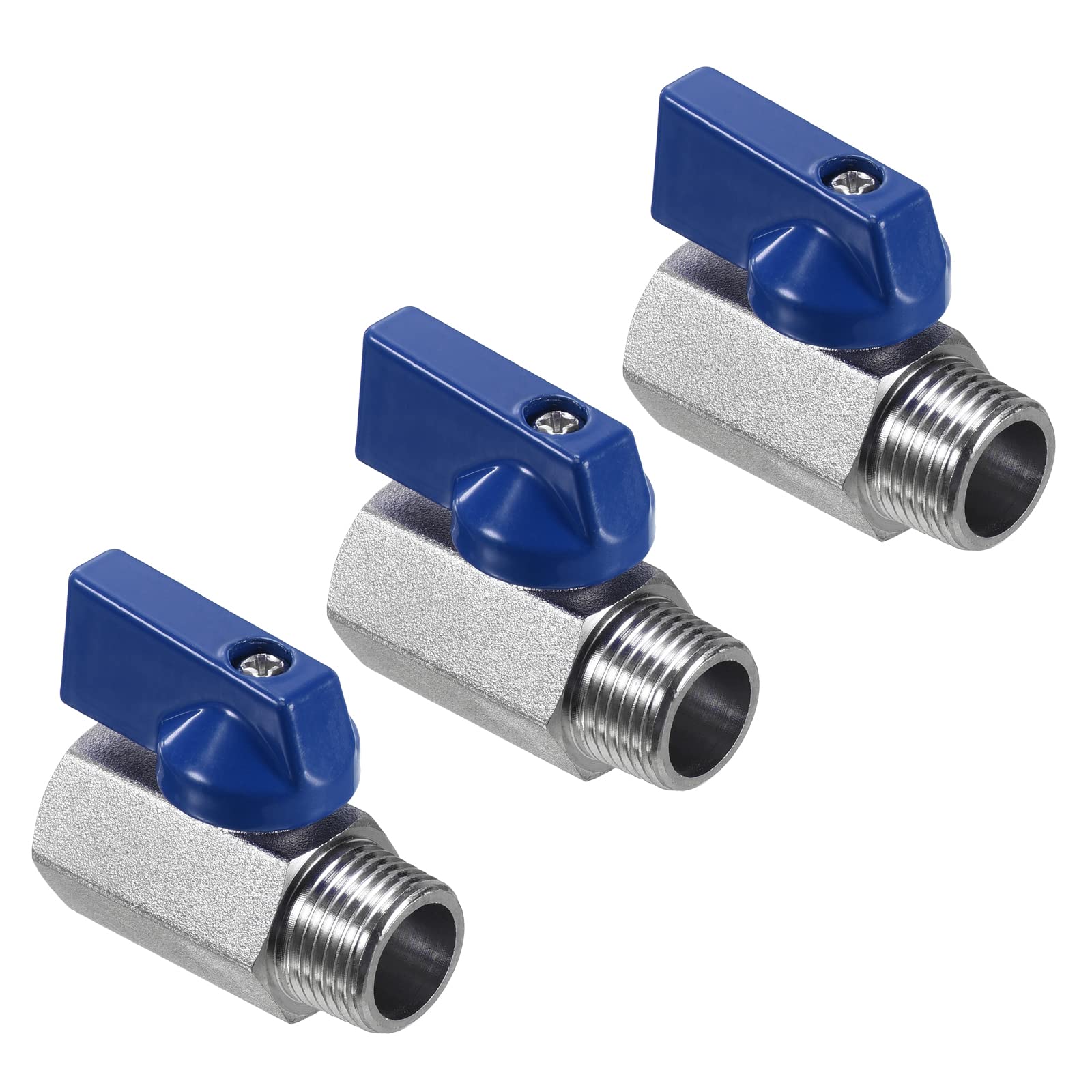 PATIKIL 3/8 NPT Brass Mini Ball Valve, 3 Pack NPT Female to Male Shut-Off Valve for Pipe Coupler Connector, Blue